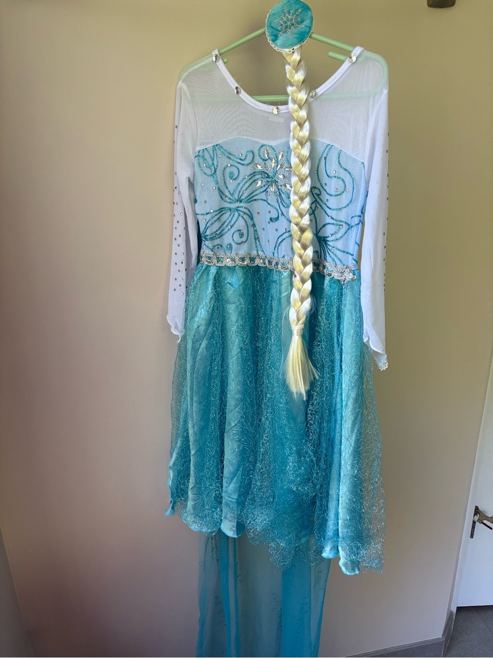DISNEY PRINCESS Blue Princess Elsa Kids Costume Dress with Braid Size 5-6